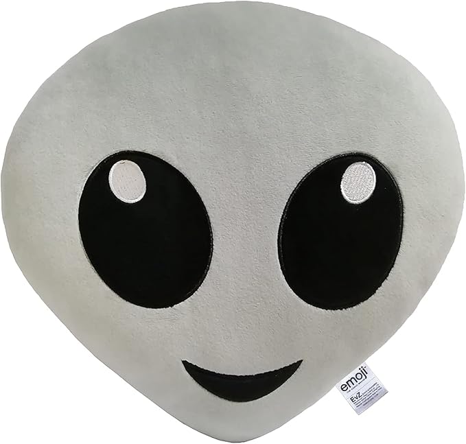 EvZ Official Certified Alien Emoji Pillow - 31cm Large Soft Plush Grey Outer Space Emoticon Cushion - Unique Decorative Stuffed Toy for Sci-Fi Fans, Techies & Modern Room Decor (Grey) by EvZ
