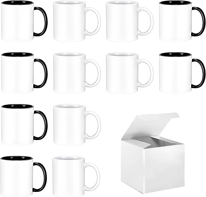 TANGLONG 11oz Tazas Para Sublimar Set of 12-6 White and 6 Black-with Box | Tazas Para Sublimar,Sublimation Blanks,6 White and 6 Black-Ceramic Cup,Heat Sensitive Coffee Mugs,Milk, Cocoa,homemade gifts by TANGLONG