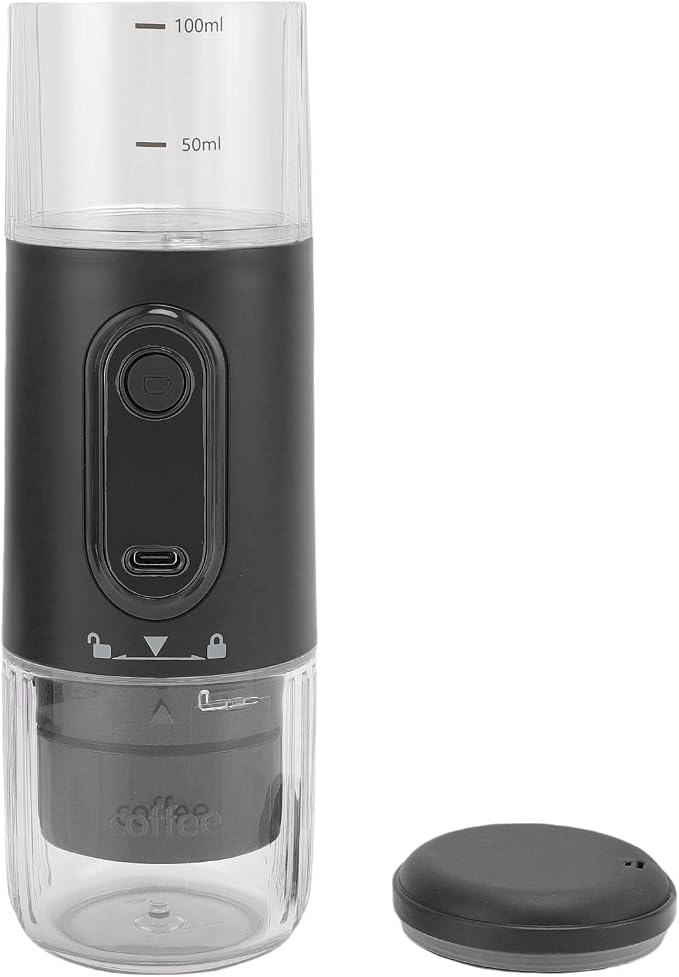 GOTOTOP Portable Coffee Machine, ABS Travel Coffee Maker with 2500mAh Rechargeable Battery, Capsule and Ground Compatible, 100ml for Camping Hiking Car Office (Black) - Image 5