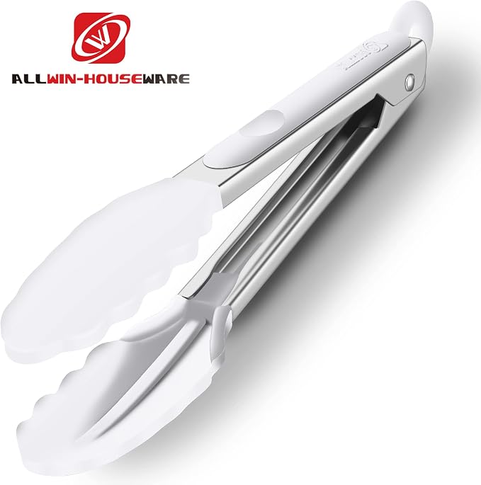 2 Pack Silicone Kitchen Tongs – 9" & 12" Set, Heat Resistant up to 500°F, Non‑Stick Cookware Safe, Wavy Silicone Tips, BPA Free, Locking Clip & Hanging Loop, Light Grey - Image 5