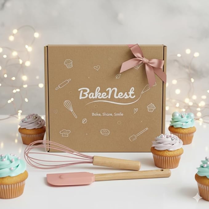 Silicone Baking Set – Gift-Ready BPA-Free Bakeware Kit with Non Stick Silicone Mini Muffin Pan, Cupcake Pan, Baking Utensils, Piping Bag & Recipe Cards – Cake Mold Starter Set for Baking
