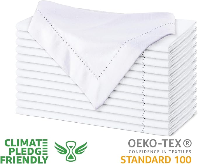 Urban Villa Hemstitch Cloth Dinner Napkins Cotton 20”x20” (Set of 6)-White - Image 5