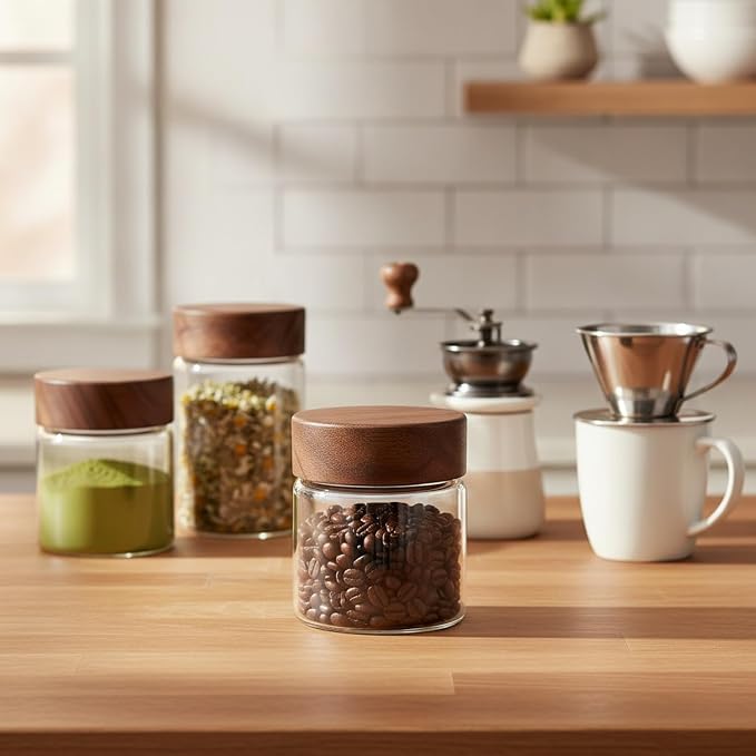 Clear Glass Storage Jar with Acacia Wood Lid - Kitchen Canister for Pantry Organization, Countertop Display, and Dry Food Storage - Image 2