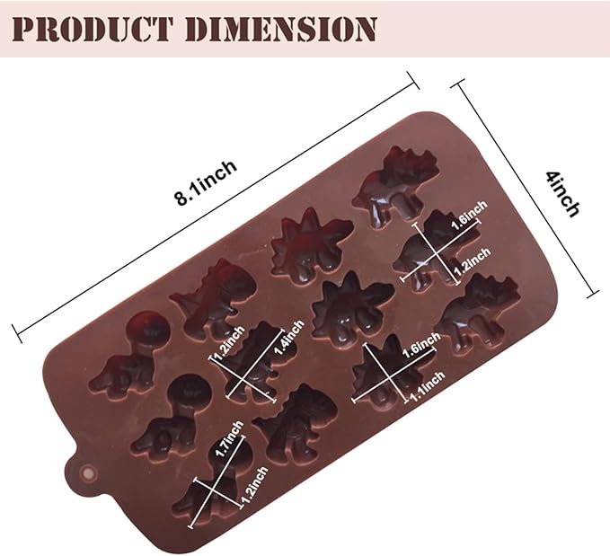 LeLehome 2PCS Silicone Dinosaurs Molds, BPA Free Non-Stick Chocolate Gummy Candy Baking Mold Bakeware for Ice Cube, Soap, Candle, Jello, Cake Decoration, Kids Gift