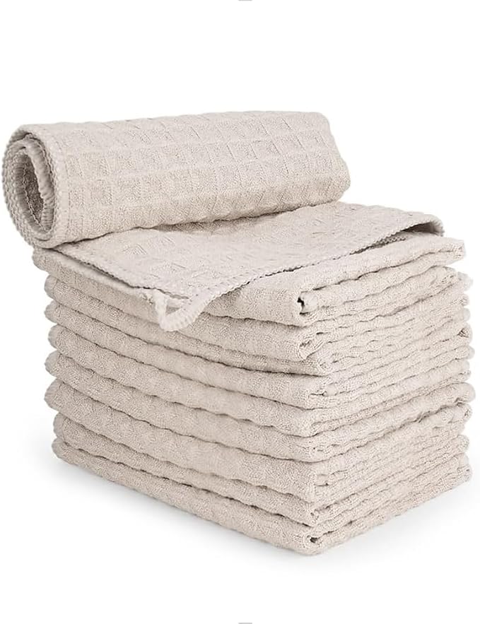 watchget 10 Pack Microfiber Espresso Barista Cleaning Towels, Khaki | Professional 12"x12" Lint-free Rags; Highly Absorbent Cleaning Towels for Espresso Steam Wands & Coffee Bar Counters by watchget