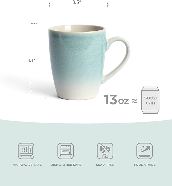famiware Coffee Mugs Set, 13 oz Mug Set of 8, Stoneware Cups for Latte, Hot Tea, Mocha, Cocoa, Cappuccino, Microwave and Dishwasher Safe, Glacier Series, Aqua - Image 6