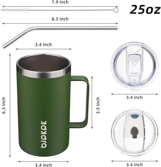 BJPKPK 25oz Insulated Coffee Mug with Handle, Stainless Steel Travel Mug | Keeps Drinks Hot & Cold, Double Wall Vacuum, 2 Lids Included, BPA-Free Coffee Tumbler for Home, Office & Travel - Image 5
