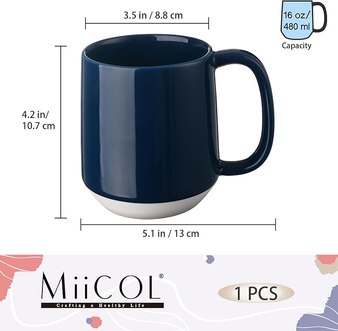 Miicol Ceramic Coffee Mug, 16 oz Large Coffee Cup, Tea Mug with Handle, Flat Bottom Mug for Men, Women, Office, Microwave and Dishwasher Safe, Multi-Color, Deep Ocean Blue - Image 3