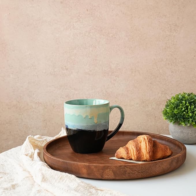Bosmarlin Ceramic Coffee Mug Set of 4, 17 Oz, Coffee Cups with Big Handle, Microwave Safe, Unique Reactive Glaze(17 Oz, Pastel Blue) - Image 4