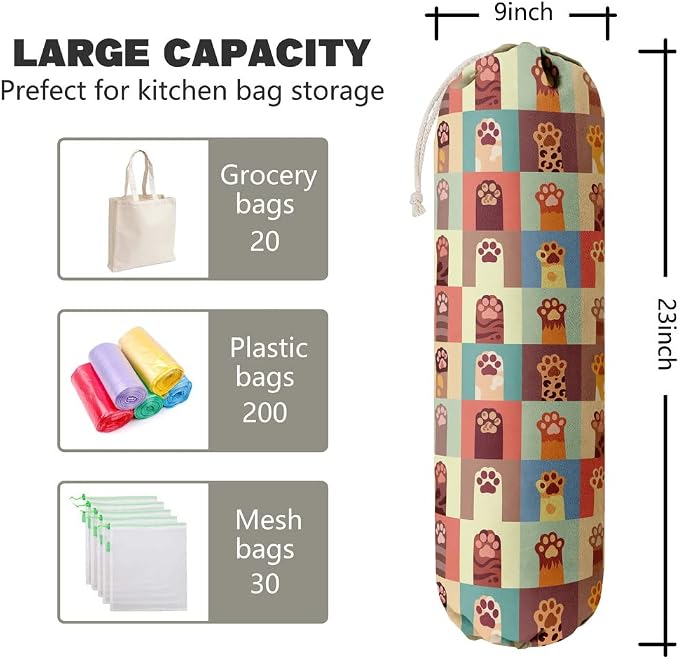 Cat Pattern Grocery Bags Holder Organizer For Shopping Bags，Wall Mount Plastic Bags Storage Container Dispensers, Pet Lovers Home Kitchen Gifts For Women, Family, Friends, Cat Dad, Cat Mom - Image 2