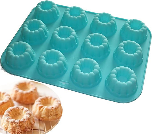 X-Haibei Donut-Shaped Mini Cake Pan Set - 12-Cavity Silicone Mold for Pumpkin Cakes, Soap Making, Jello & Chocolate | 2.7 Inch Diameter | Food-Safe & Non-Stick Baking Tray