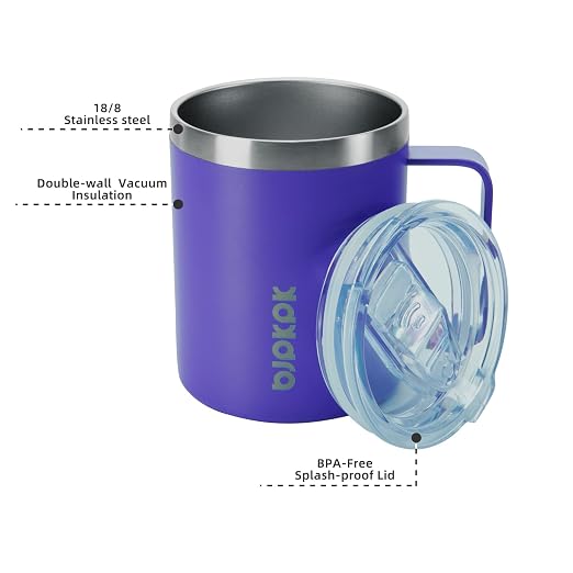 BJPKPK 2PCS Insulated Coffee Mug with Lid, 14oz Stainless Steel Tumbler | Travel Coffee Mug with Handle, Vacuum Insulated Tumbler Cup for Camping, Office, Home, BPA Free Lid, Hot & Cold - Image 2
