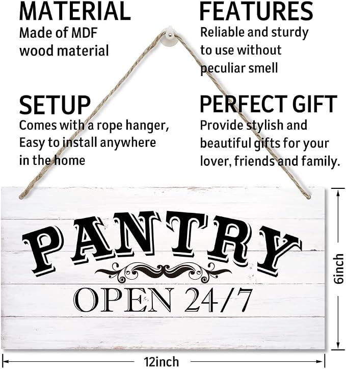 Farmhouse Themed Wood Sign - Pantry Room Decor, Vintage Wall Art with Quotes, Size 12" x 6" - Image 3