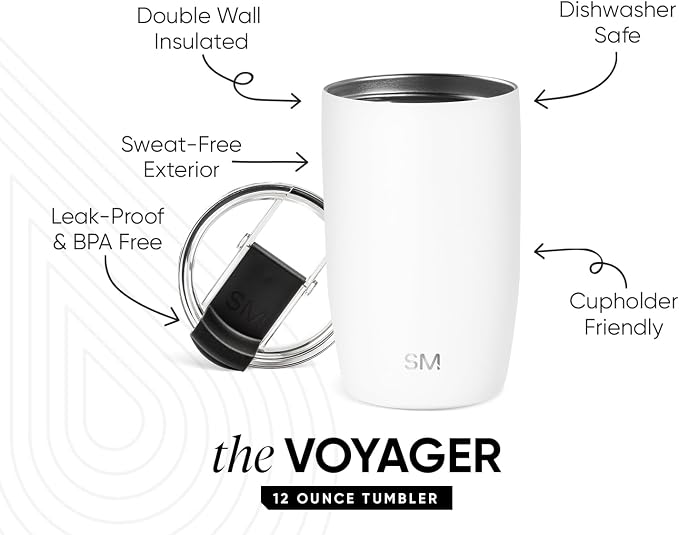 Simple Modern Travel Coffee Mug with Lid | 12oz | White | Voyager Coffee Cup, Coffee Tumbler for Hot & Iced Drinks | Insulated Stainless Steel Travel Mug | Winter White - Image 2