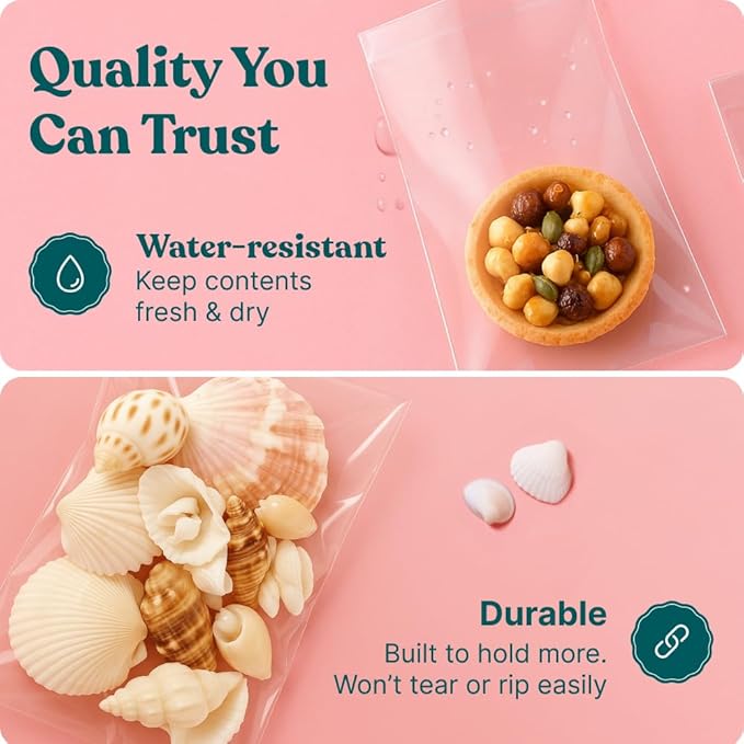 6x9 Self Sealing Cellophane Bags (200 Pack) - Clear Cookie Bags | Pretzel Rod Bags With Seal for Baked Goods Packaging, Cookie Wrappers, Bakery Packaging, Bake Sale, Candy, Treats, Gifts - Image 3