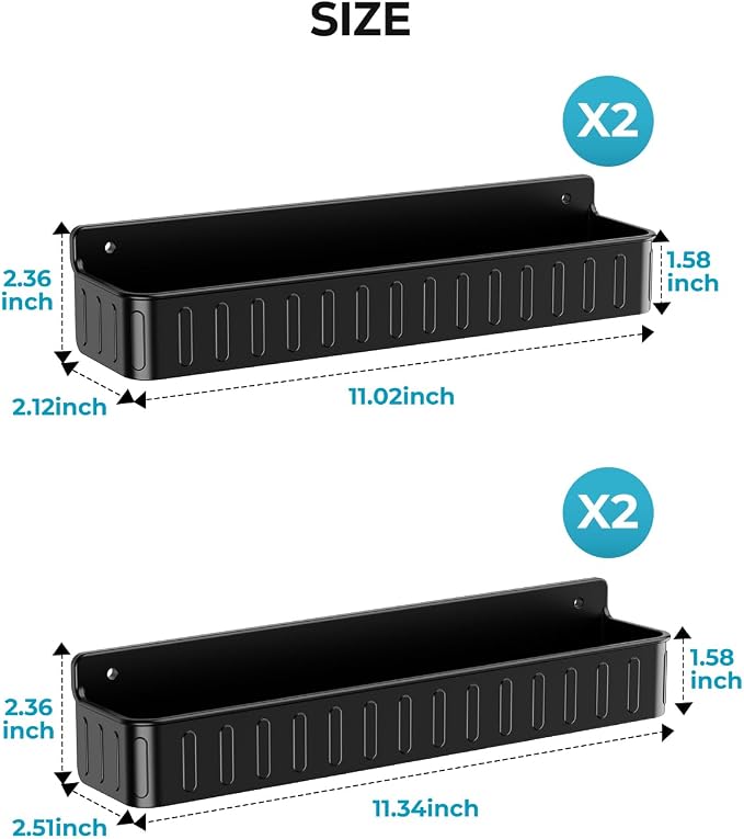 Nieifi Spice Rack Wall Mount, 4 Pack Black, 2" Depth, Screw/Adhesive | Wall-Mounted with Removable Hooks Saves Counter Space, Fits 2" Deep Jars, Ideal for Kitchen Cabinets, Pantry Doors, and RVs. - Image 3