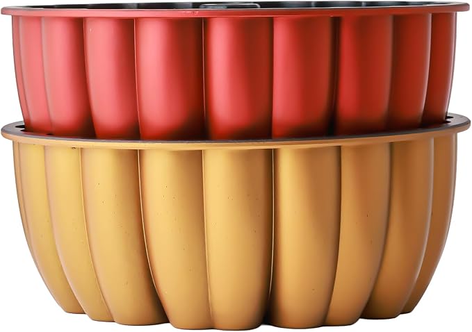 Heart Shape Aluminum Cake Pan, Titanium Coating, Non-Stick, 12 Cups, Gifts for Mom, 10 Inch Baking Mold, Cast Aluminum Fluted Tube Pan, Easy to Clean (2-Pack, Red-Gold) - Image 4
