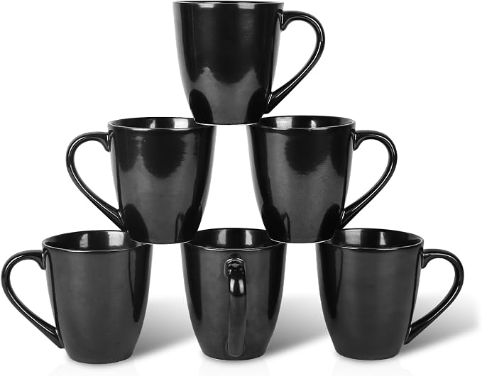 vicrays Coffee Mug Set, 12 Ounce, Ceramic Mug for Men, Women, Unique Glazed Mugs with Handle for Coffee, Tea, Milk, Cocoa, Cereal - Set of 6 Black by VicraysCeramic