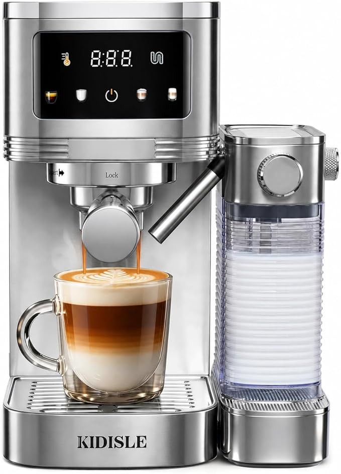 KIDISLE 20 Bar Espresso Machine with Auto Milk Frother & Touchscreen, 1350W | Dual Boiler 1350W Brew +1000W Froth, Pre-Infusion Rich Crema, 44oz Water + 24oz Milk, 3-in-1 Espresso, Cappuccino, Latte by KIDISLE
