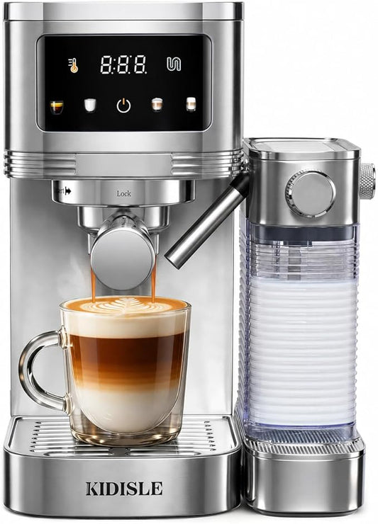 KIDISLE 20 Bar Espresso Machine with Auto Milk Frother & Touchscreen, 1350W | Dual Boiler 1350W Brew +1000W Froth, Pre-Infusion Rich Crema, 44oz Water + 24oz Milk, 3-in-1 Espresso, Cappuccino, Latte by KIDISLE
