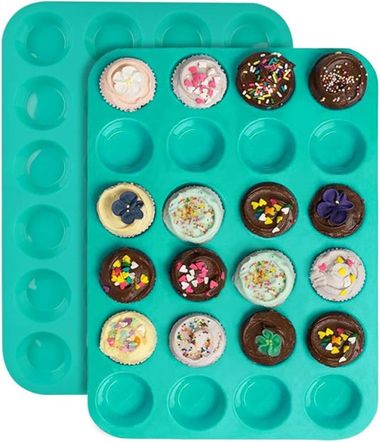Silicone Muffin Pan, 24 Mini Cupcake Pan for Cream Cheese Fat Bombs, Non Stick, Dishwasher Safe Silicon Bakeware Pans, 2 Pack
