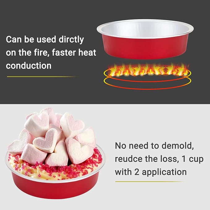 Beasea Disposable Mini Pie Tins with Lids, 20 Pack 4” 8oz Bright Red Aluminum Baking Foil Tins Small Round Tart Container for Individual Dessert Cupcake Muffin Cheesecake Ramekin Quiche Oven Dishes - Image 3