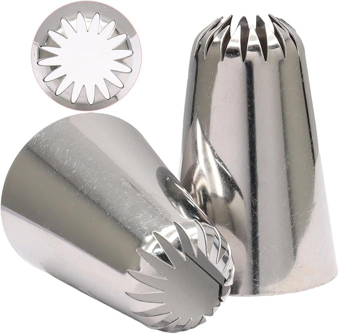 6B Piping Tips Set for Cake Decorating - 5 Piece Stainless Steel Star Nozzles for Buttercream, Icing, Cupcakes & Cookies