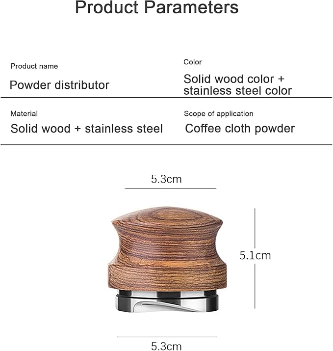 53mm Premium Barista Coffee Tamper, Durable 304 Stainless Steel Base, Adjustable Depth 53mm Coffee Distributor, Durable Pear Wood Handle