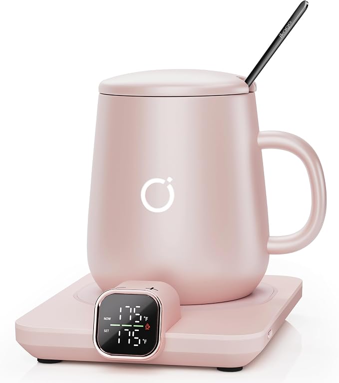 Coffee Cup Warmer & IKAGO Mug Set, 1℉ Precise Temp Control Mug Warmer | Auto Shut Off, Infrared Sensor, Dual Temp Display, ℉/℃ Optional, 15oz Mug with Spoon & Lid Included, Gifts for Men Women by ikago