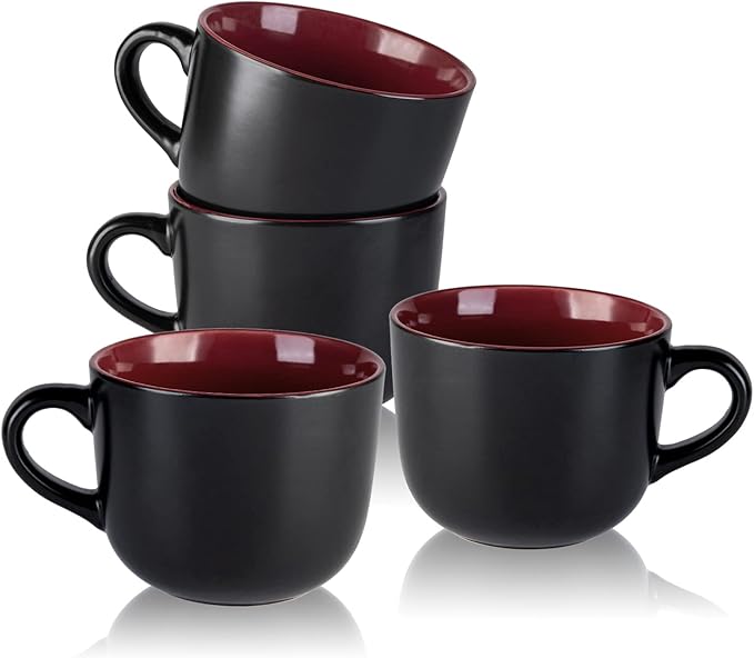 AmorArc 24 oz Soup Mugs with Handles, Jumbo Ceramic Bowls Mugs Set with handles for Coffee Cereal Cappuccino Snacks, Microwave&Dishwasher safe Soup Cups for Meal-Burgundy by AmorArc