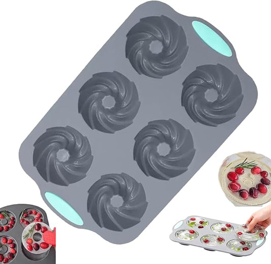 Wreath Ice Cube, Christmas Silicone Wreath Shaped Ice Cube Tray and Snowflake Mold Set, 6 Hole Mini Bund and Cake Pan Candy Bakeware for Holiday Cocktails Ice Cubes DIY Crafts (B)
