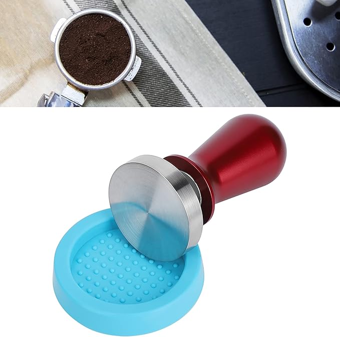 57.5mm less Steel Coffee Tamper, Flat Base Coffee Powder Press Tool with, Heavy Duty Red Tamper for,