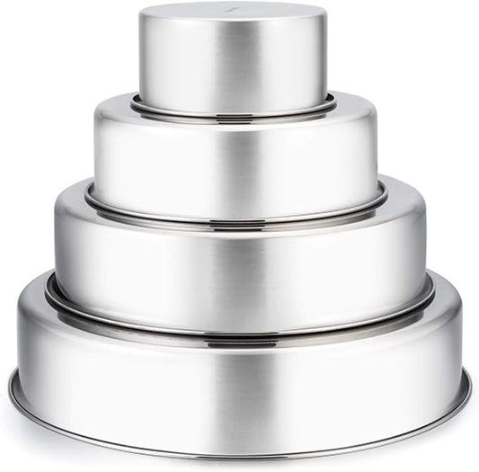 TeamFar Cake Pan, Stainless Steel Round Baking Pans Set for Layer Cake Pie | 4'' & 6'' & 8'' & 9½'', Smash Cake Pan Tier Cake Tins, for Baking Serving at Camping Wedding, Oven & Dishwasher Safe - 4 PCS by TeamFar