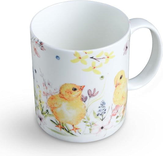 Maison d' Hermine Coffee Mug with Handles Tea Cups (15 Ounce, Pack of 1) | Fine Bone China Coffee Mugs for Hot Beverages Cappuccino Latte Home Restaurant Hotel Spring Summer -Easter Zest - Chicks by MaisondHermine
