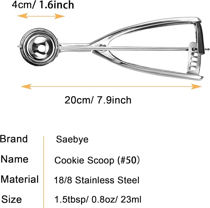 Small Cookie Scoop, 1.5 Tbsp/ 0.8 OZ Cookie Dough Scoop, 1.6 inch/ 4 CM Ball, 18/8 Stainless Steel Small Ice Cream Scoop, Secondary Polishing