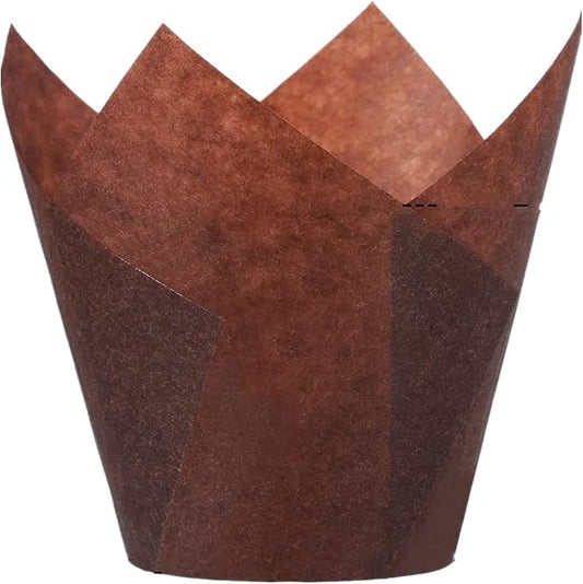 200pcs Tulip Cupcake Liners, Standard Greaseproof Paper Baking Cups Muffin Liners Holders Perfect for Bridal Showers, Baby Showers, Birthday Parties, Banquets, and Catering Events (Brown) by Taoxi
