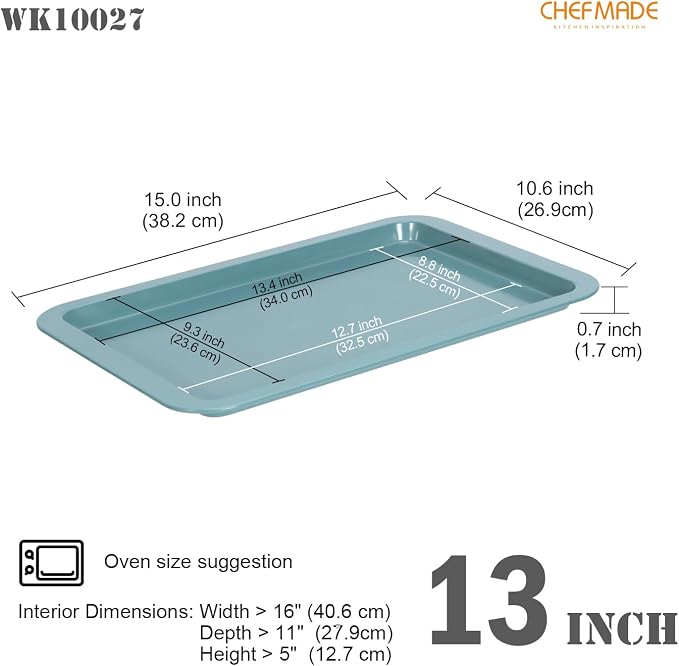 CHEFMADE Sheet Pan, 13 Inch Nonstick Carbon Steel Baking Cookie Pan | For Baking, Roasting & Pastry ∙ Oven Bakeware ∙ Even Heat Distribution (Green) - Image 2