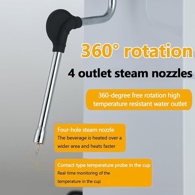 Commercial Steam Water Boiling & Milk Frothing Machine,with LED Display,5 Temperature Settings,Automatic Coffee Foam Maker,Fast Foaming in 2 Mins,Overheat Protection,304 Stainless Steel Tank