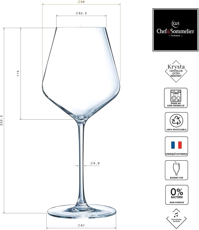Chef&Sommelier - Distinction Collection - 6 Wine Glasses 47cl - Made in France - Sturdy Packaging - Image 6