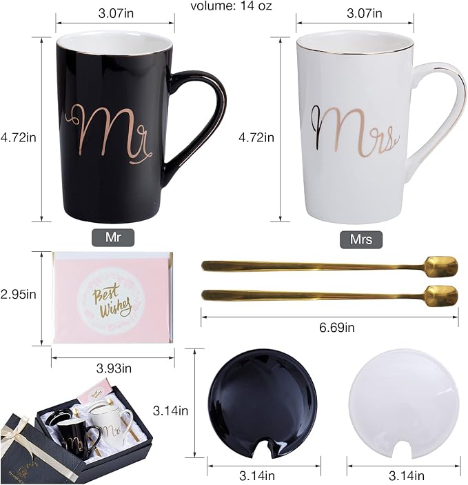 Jumway Mr and Mrs Coffee Mugs Set - Unique Wedding Gifts For Bride and Groom - His and Hers Anniversary Present Husband and Wife -Engagement Gifts For Him Her For Parents for Valentine's day - Image 2