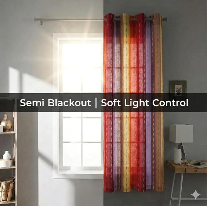 Urban Villa Cotton Grommet Curtains 52x84 (2 Panels) Red Stripes - Image 6