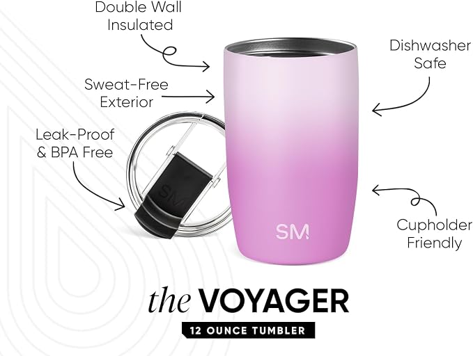 Simple Modern Travel Coffee Mug with Lid | 12oz | Ombré | Voyager Coffee Cup, Coffee Tumbler for Hot & Iced Drinks | Insulated Stainless Steel Travel Mug | Violet Dreams - Image 2