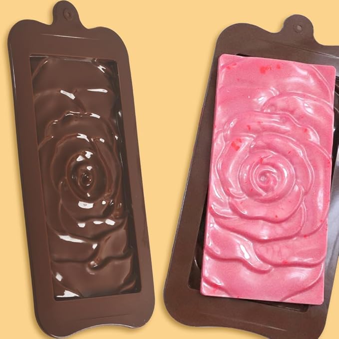 Break Apart Silicone Chocolate Bar Molds, Rose Flower Mark, Homemade Protein and Energy Bar Molds, 4 Packs