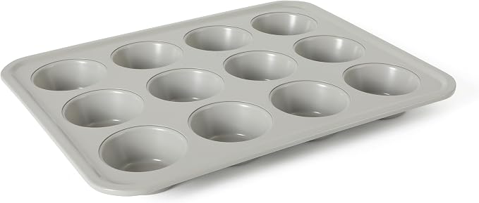 Calphalon Legacy 12 Cup Nonstick PFA Free Cupcake Muffin Pan Baking Pan in Taupe, Heavy Gauge Steel Bakeware for Even Heating, Oven Safe Muffin Tray for Cupcakes by Unknown