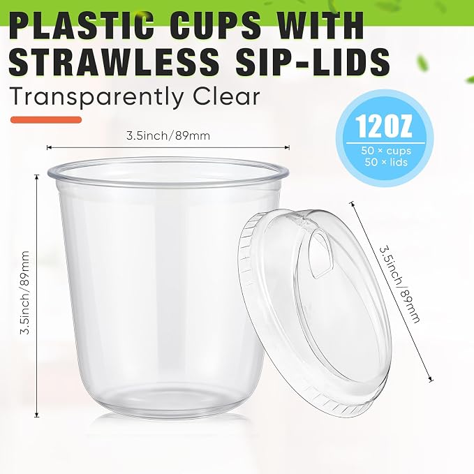 Ziliny 50 Sets Clear Plastic Coffee Cups with Sip Lids, Disposable Plastic PET Crystal Cups for Iced Coffee, Smoothie, Cold Beverage, Drink Shops and Party Catering(Clear,12 oz) - Image 3