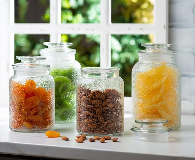 4pc Vintage Glass Canister Set with Airtight Lids - For Kitchen Food Storage and Organization - Image 2