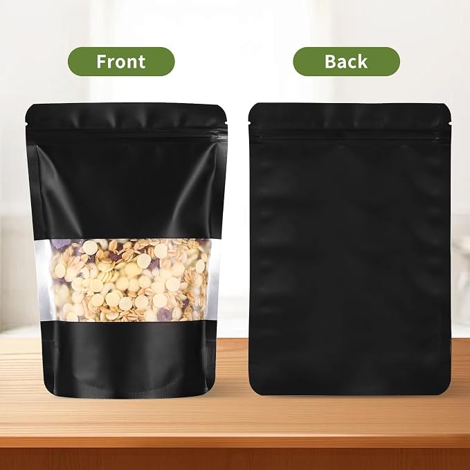 Motomy 100Pcs 5.5x7.8 Inch Stand Up Pouches Black Mylar Bags | Zipper Food Storage Coffee Snacks Baked Food Packaging for Small Business - Image 3