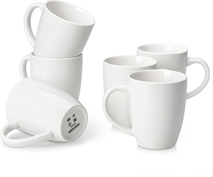 vancasso White Ceramic Coffee Mug Set of 6, 16 Oz Tea Cups with Handle for Latte, Tea, Cappuccino, Milk, Cocoa, Microwave&Dishwasher Safe by vancasso