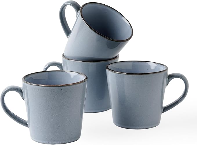 famiware Coffee Mug Set of 4, Annecy 14 oz Ceramic Reusable Cups Set with Handle, Microwavable and Dishwasherable Stoneware Drinkware Set for Tea, Milk, Water, Reactive Blue by Famiware
