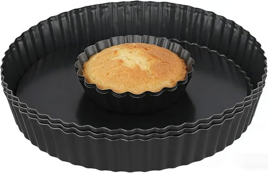 6 Pack 10cm 22cm Fluted Tart Tins with Loose Base, 4" 8.7" Non-Stick Pie Dishes Pans Set with Removable Bottoms, Carbon Steel Quiche Moulds for Quiches, Pies, Pastries by DAKFOOK